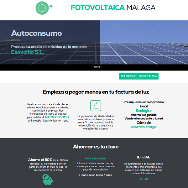 portada web de empresa servicios de fotovoltaica malaga