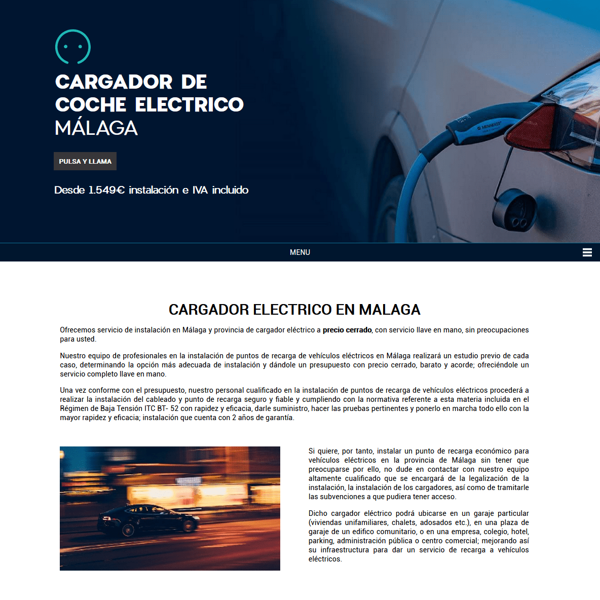 portada web servicios cargadores de coche eléctricos malaga