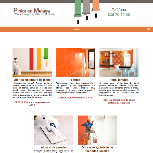 portada web para empresa de pintura en malaga