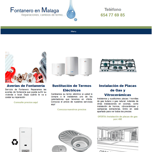 portada web de empresa de fontanería en malaga