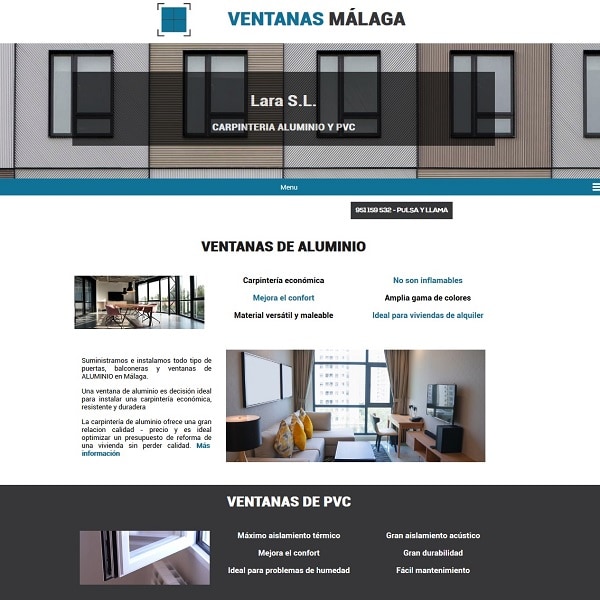 portada web de empresa de ventanas en malaga